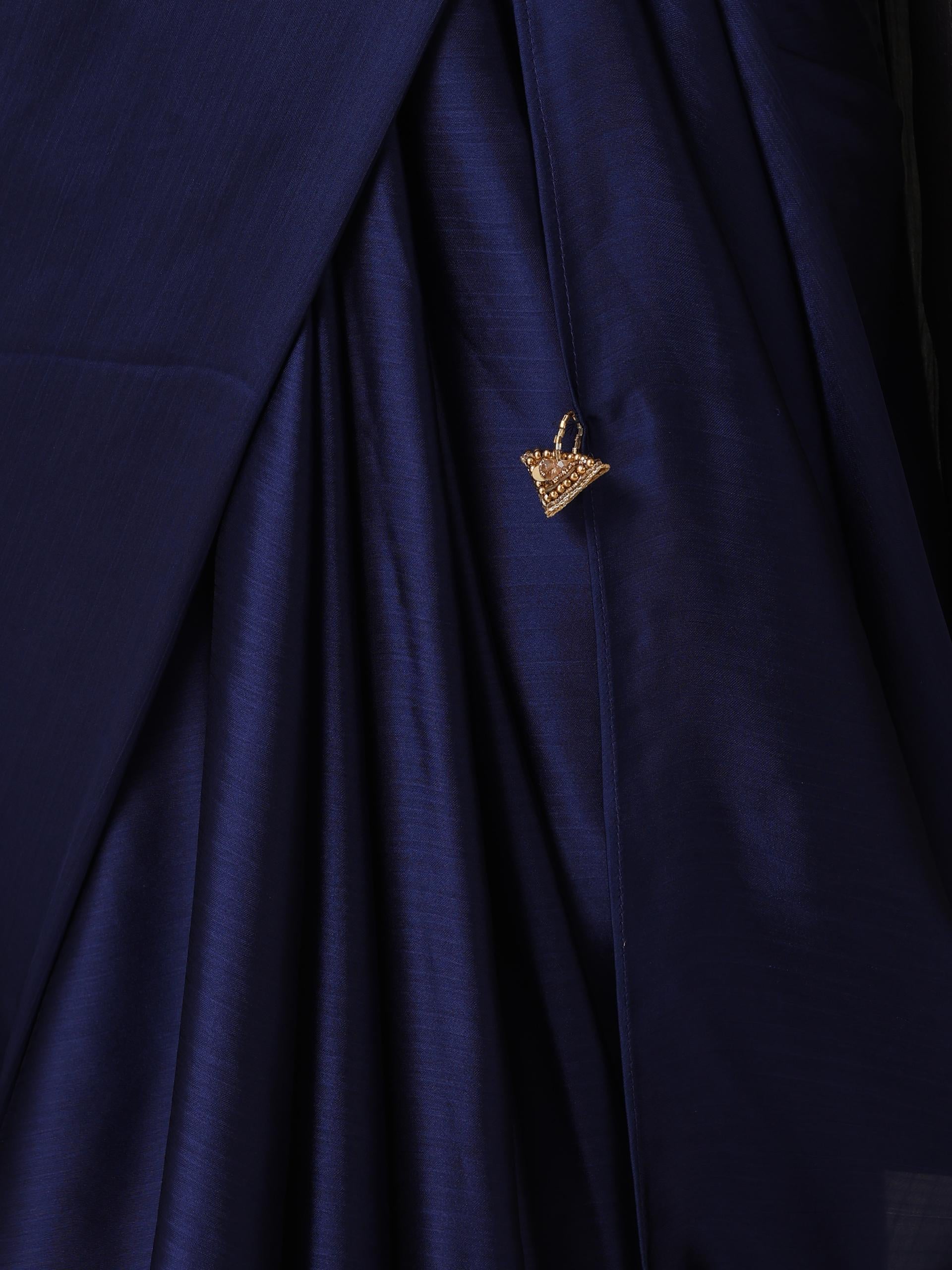 Royal Blue Chiffon Saree with Blue Gold Blouse Fabric