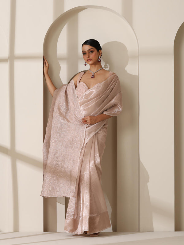 Rose Pearl Banarasi Tissue Saree with Blouse Fabric