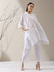 2-Piece White Cotton Kurta Set for Women – Japanese-Inspired Design with Pearl Detailing & Pants | Elegant Ethnic Co-ord