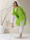 Women's Sinful Green Cotton Long Zip Shirt with Adjustable Sleeves & White Pants | 2 Pc Set, Breezy Ethnic Co-ord, Modern Everyday Wear