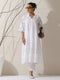 Women's White Cotton Beetal Schiffli Kurta with Pants | 2 Pc Set, All-Over Embroidery, Collar Panel, Elegant Ethnic Wear