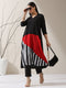 Women's Black Triangle Kurta with Red & Striped Panels and Pants | 2 Pc Set, Bold Ethnic Co-ord, Contemporary Color Block Style