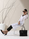 2-Piece White Cotton Kurta Set for Women – Contrast Black Collar Design with Matching Pants | Elegant Everyday Ethnic Wear