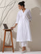 Women's White Cotton Kurta with Dotted Collar & Pants | 2 Pc Set, Minimal Elegance, Comfortable Ethnic Co-ord