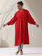 Women's Red AirSkin Oversized Dress Shirt with Adjustable Sleeves & Striped Pants | 2 Pc Set, Relaxed Fit Co-ord, Bold & Breezy Fusion Wear