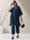 2-Piece Navy Blue AirSkin Kurta Set for Women – Japanese-Inspired Design with Beaded Shoulder Detail & Matching Pants