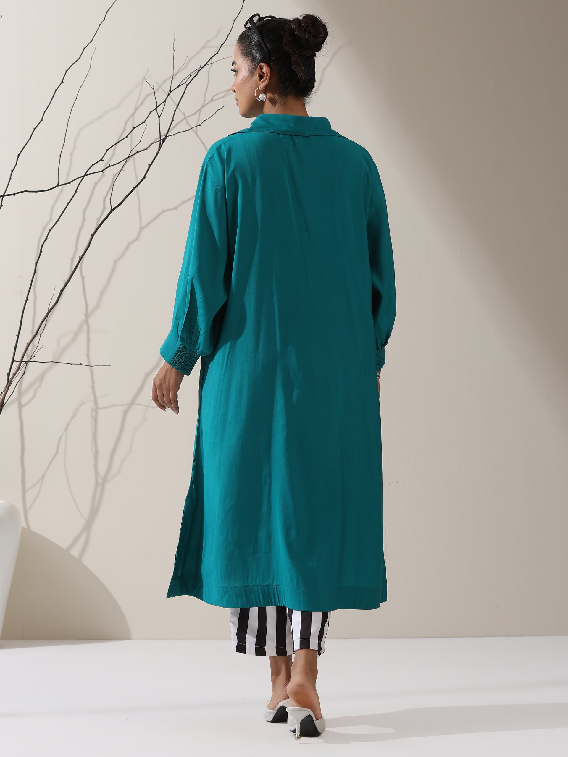 Women's Teal AirSkin Oversized Dress Shirt with Adjustable Sleeves | 1 Pc, Lightweight & Relaxed Fit, Modern Everyday Wear