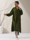 Women's Olive AirSkin Oversized Dress Shirt with Adjustable Sleeves & Striped Pants | 2 Pc Set, Relaxed Co-ord, Contemporary Fusion Wear