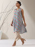 Blue-Orange Printed Satin Kurta Set – 2 Pc A-Line Sleeveless with Pants
