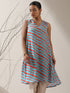 Blue-Orange Printed Satin Kurta Set – 2 Pc A-Line Sleeveless with Pants