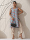 Blue-Orange Printed Satin Kurta Set – 2 Pc A-Line Sleeveless with Pants