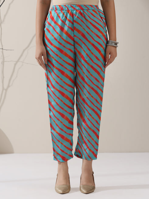 Pink Viscose Kurta Set – 2 Pc with Printed Blue Collar & Pants