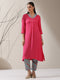 Pink Viscose Kurta Set – 2 Pc with Printed Blue Collar & Pants