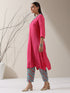 Pink Viscose Kurta Set – 2 Pc with Printed Blue Collar & Pants