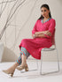 Pink Viscose Kurta Set – 2 Pc with Printed Blue Collar & Pants