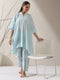 2-Piece Blue AirSkin Kurta Set for Women – Japanese-Inspired Design with Pearl Detailing & Matching Pants