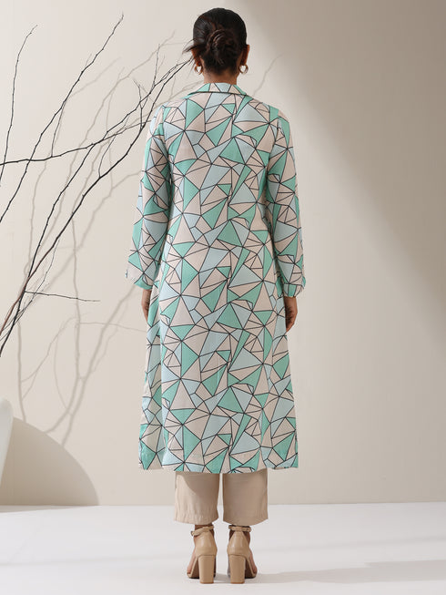 Geometric Print Satin Kurta Set – 2 Pc with Collar & AirSkin™ Pants