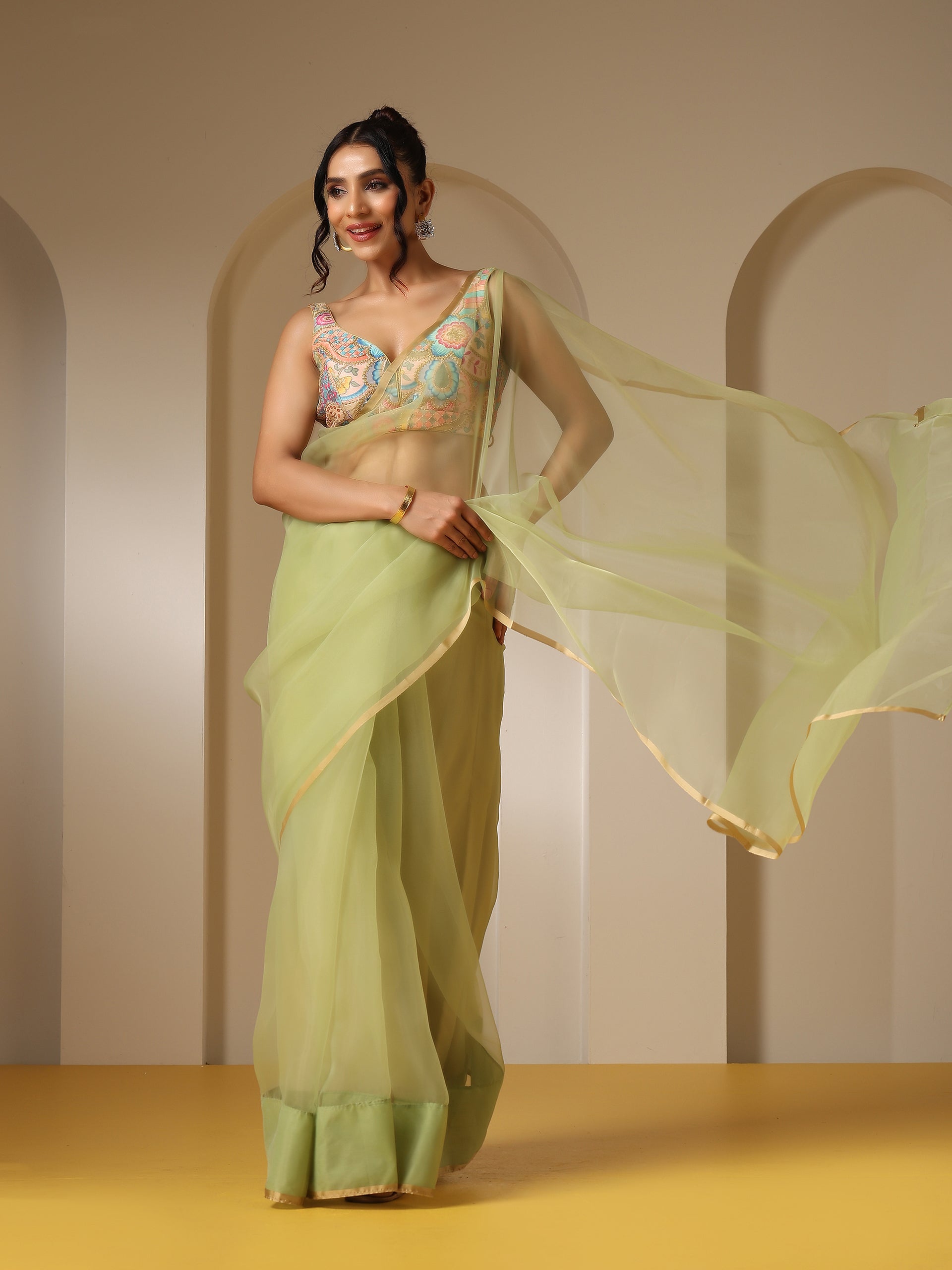 Sage Spirit Organza Cloud Saree