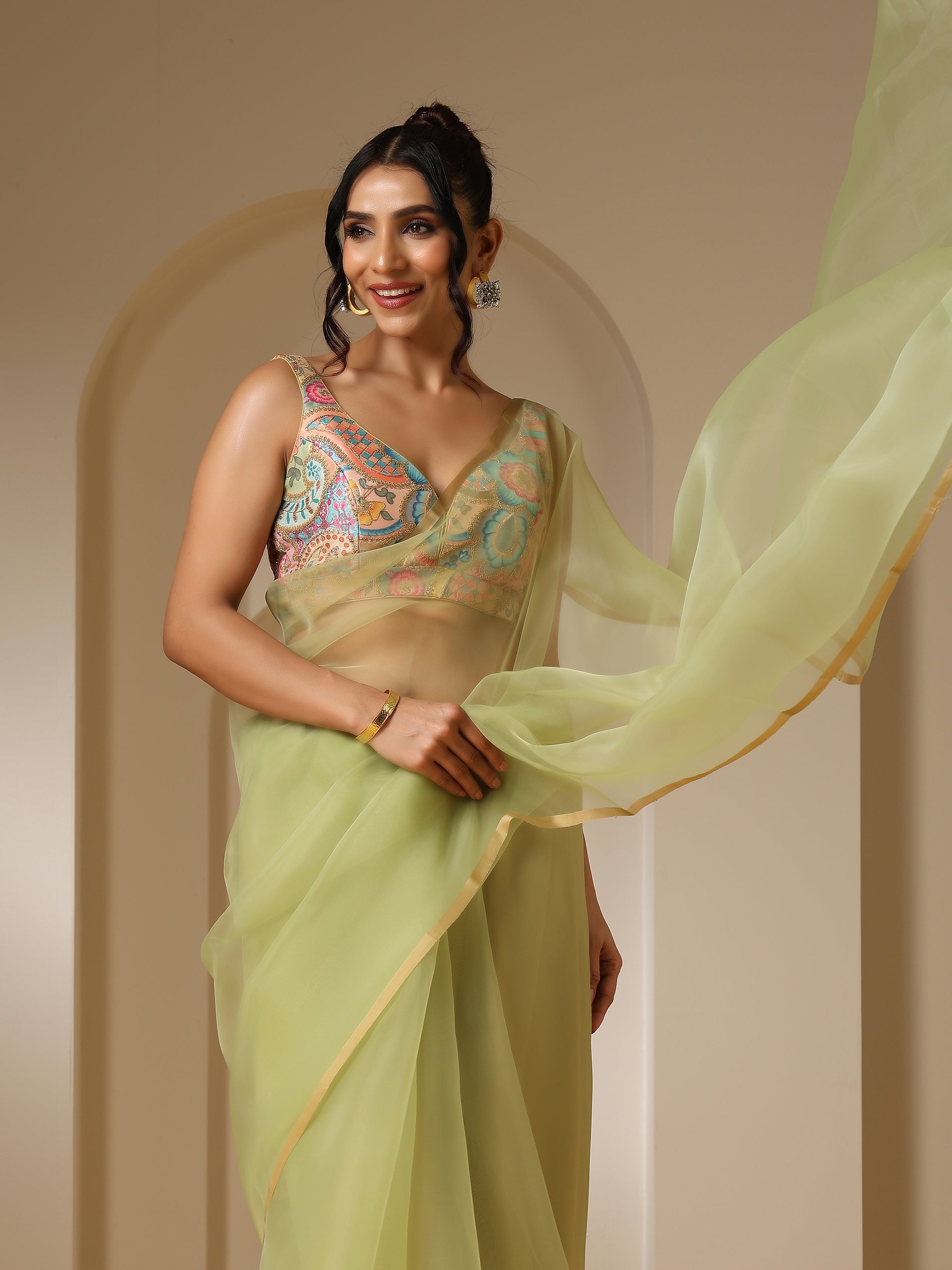 Sage Spirit Organza Cloud Saree