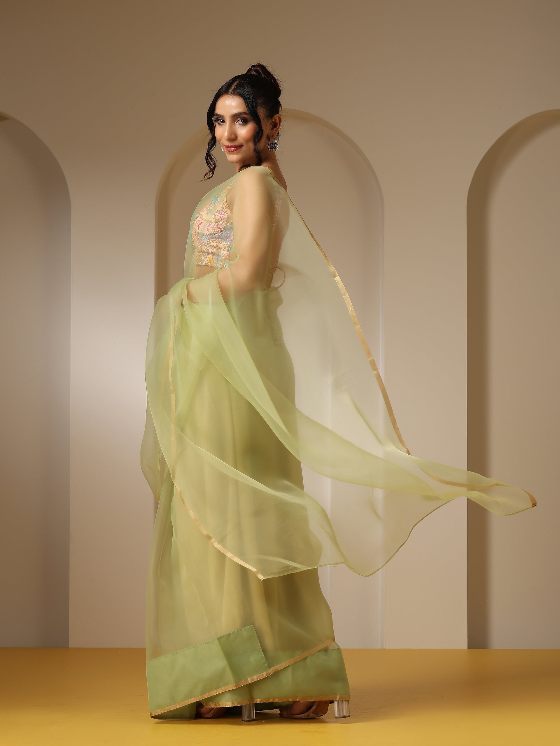 Sage Spirit Organza Cloud Saree
