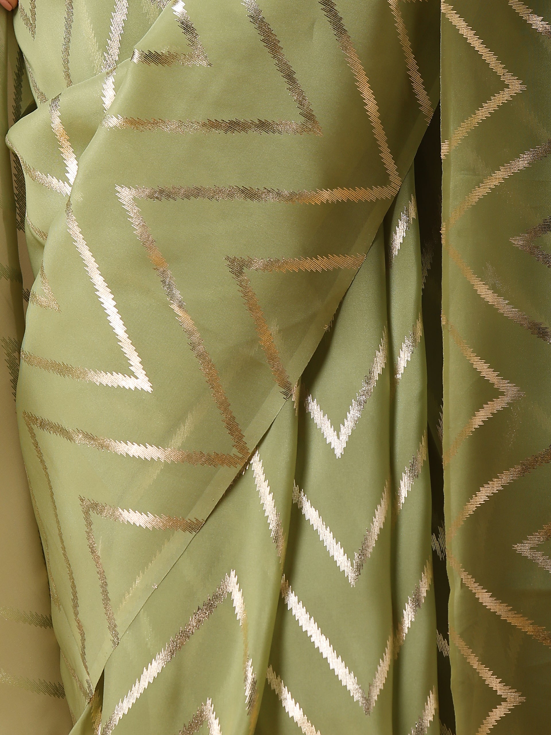 Ripple Mint Gold Print Organza Saree