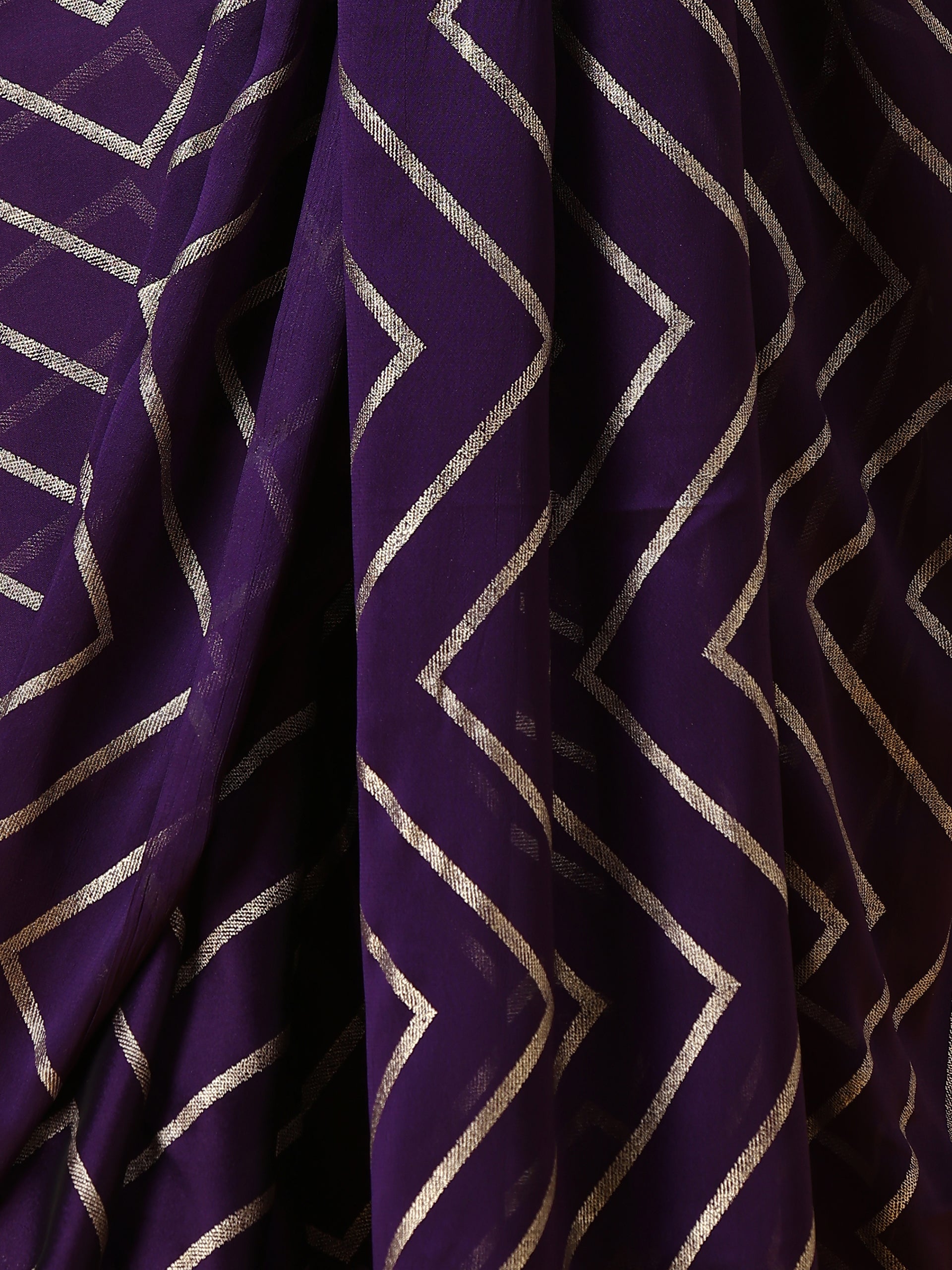 Shahteer Purple Chiffon Saree with Gold Print and Blouse Fabric