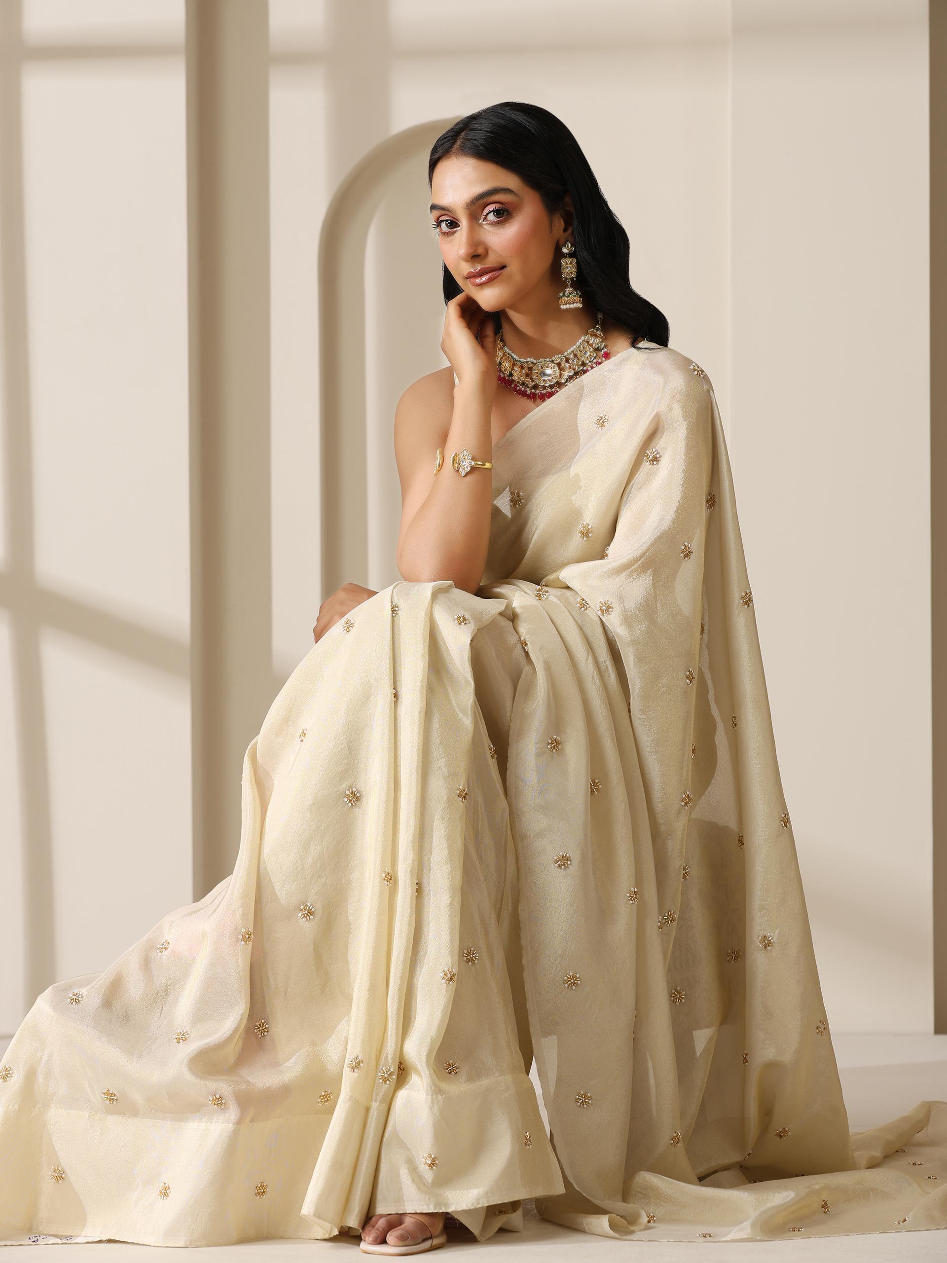 Pure Tissue Hand Beaded Fully Embroidered Saree with Tissue Blouse