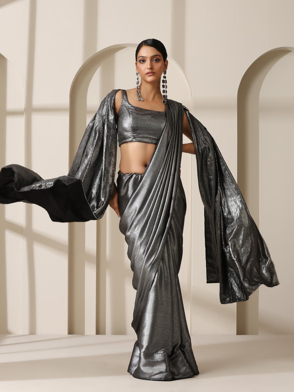 Show Steel Textured Satin Saree with Blouse Fabric