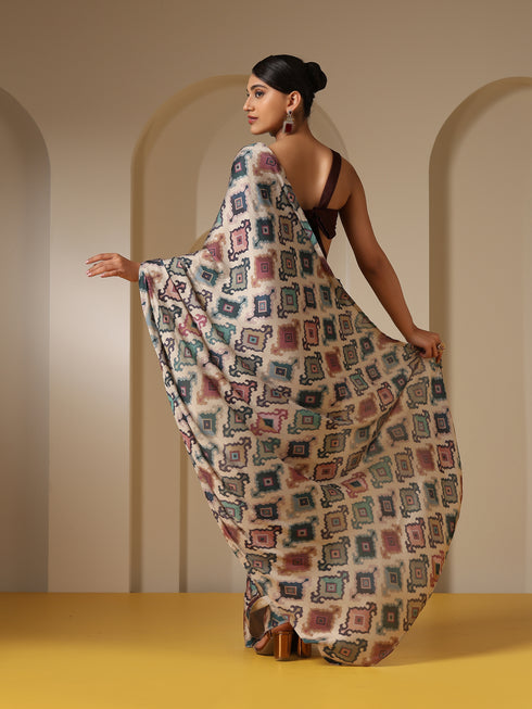 Geometric Print Pattern Super Soft Saree with Blouse Fabric