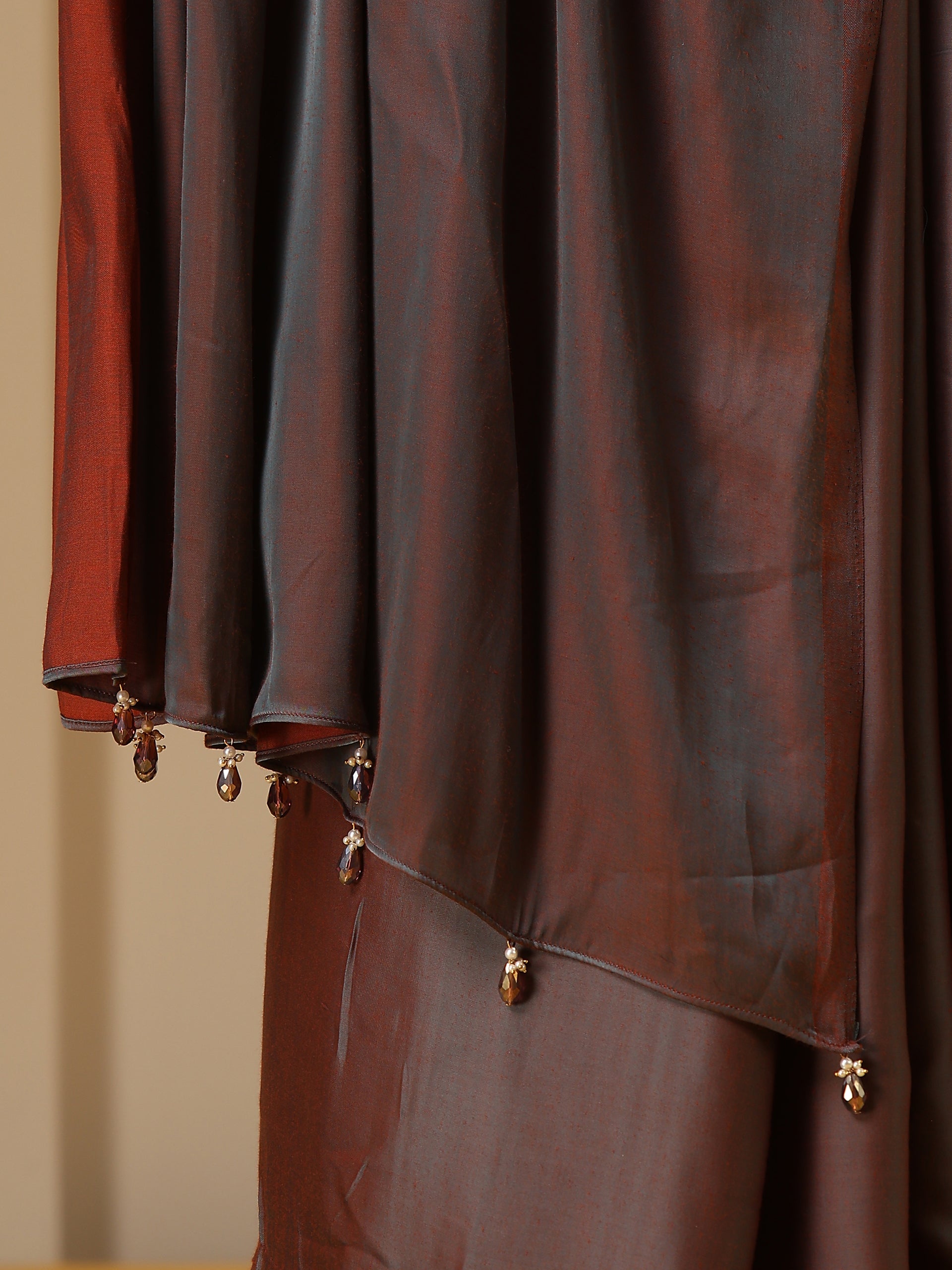 Grey and Copper Dual Color Soft Satin Saree with Blouse Fabric