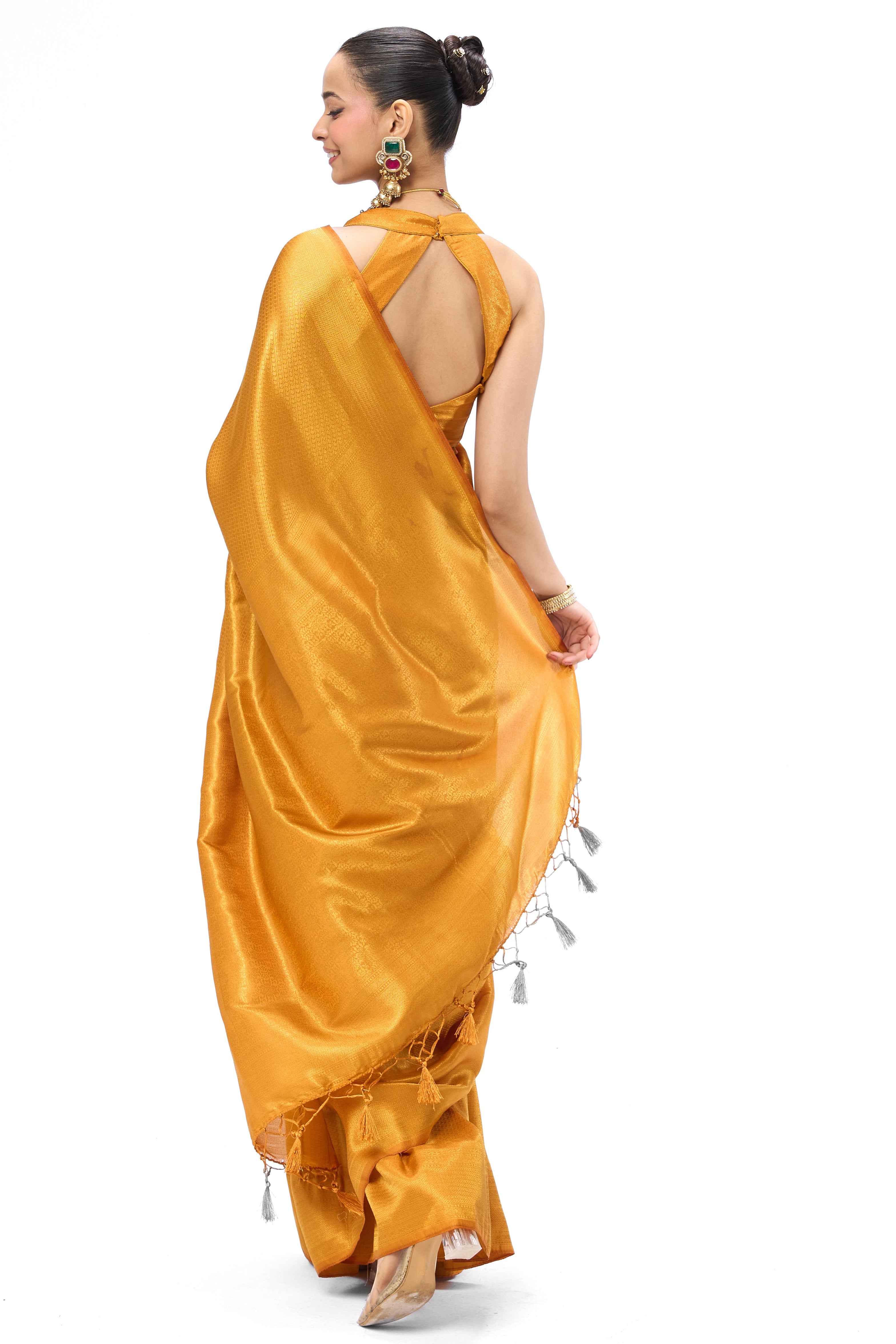 Yellow Soft Silk Jaal Banarasi Saree with Blouse Fabric