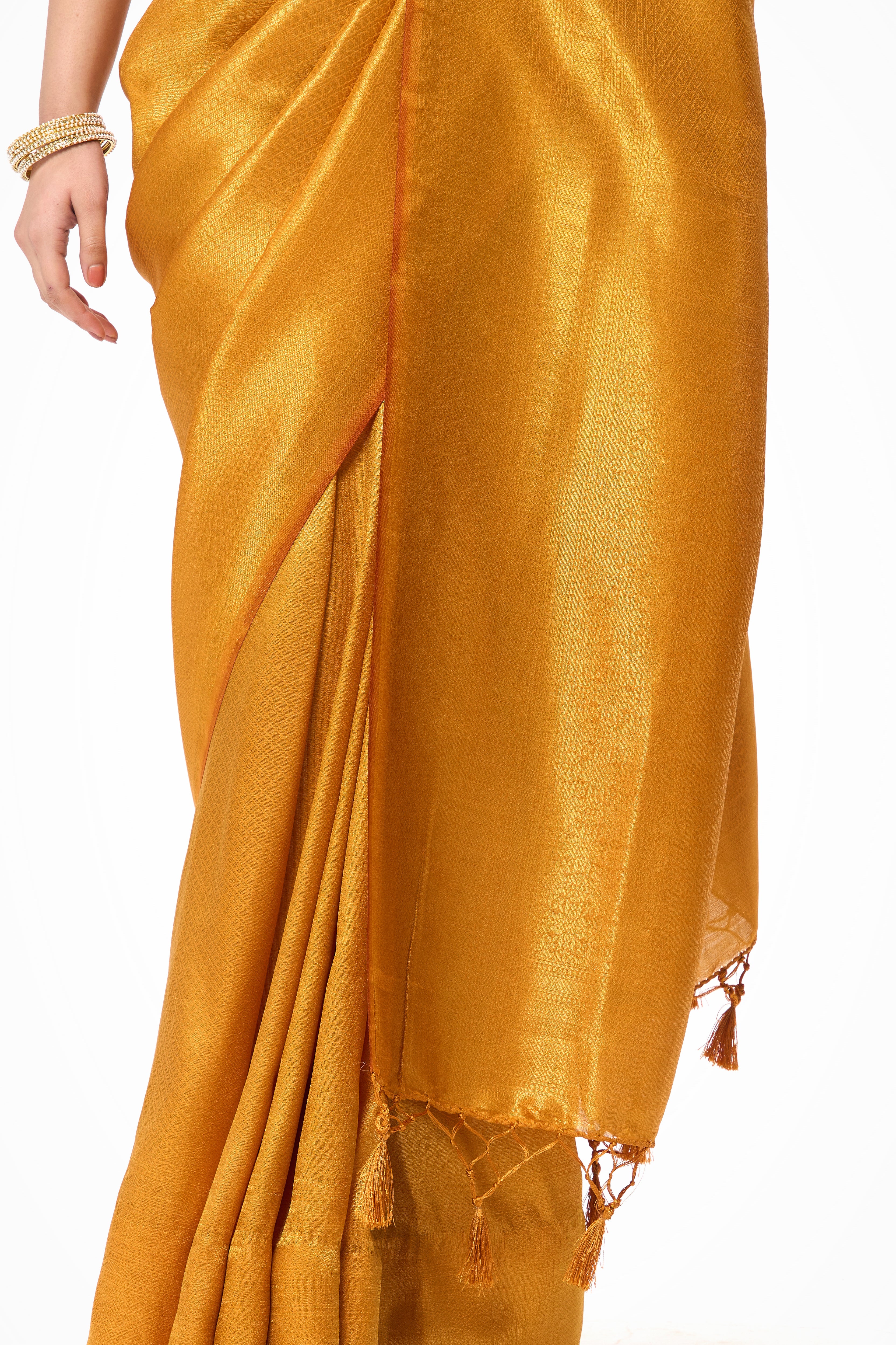 Yellow Soft Silk Jaal Banarasi Saree with Blouse Fabric