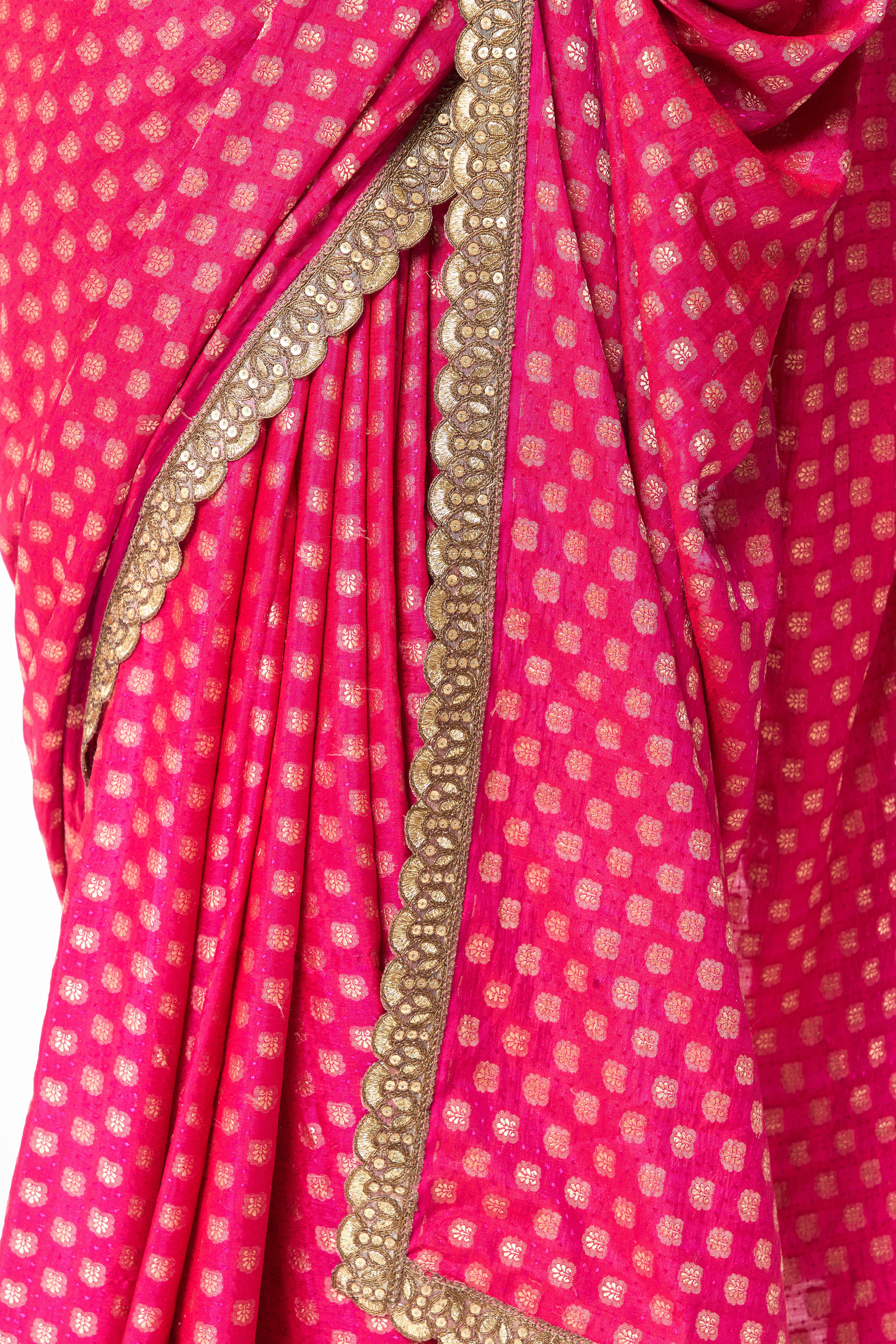 Pink Woven silk all over lace saree with Blouse Fabric