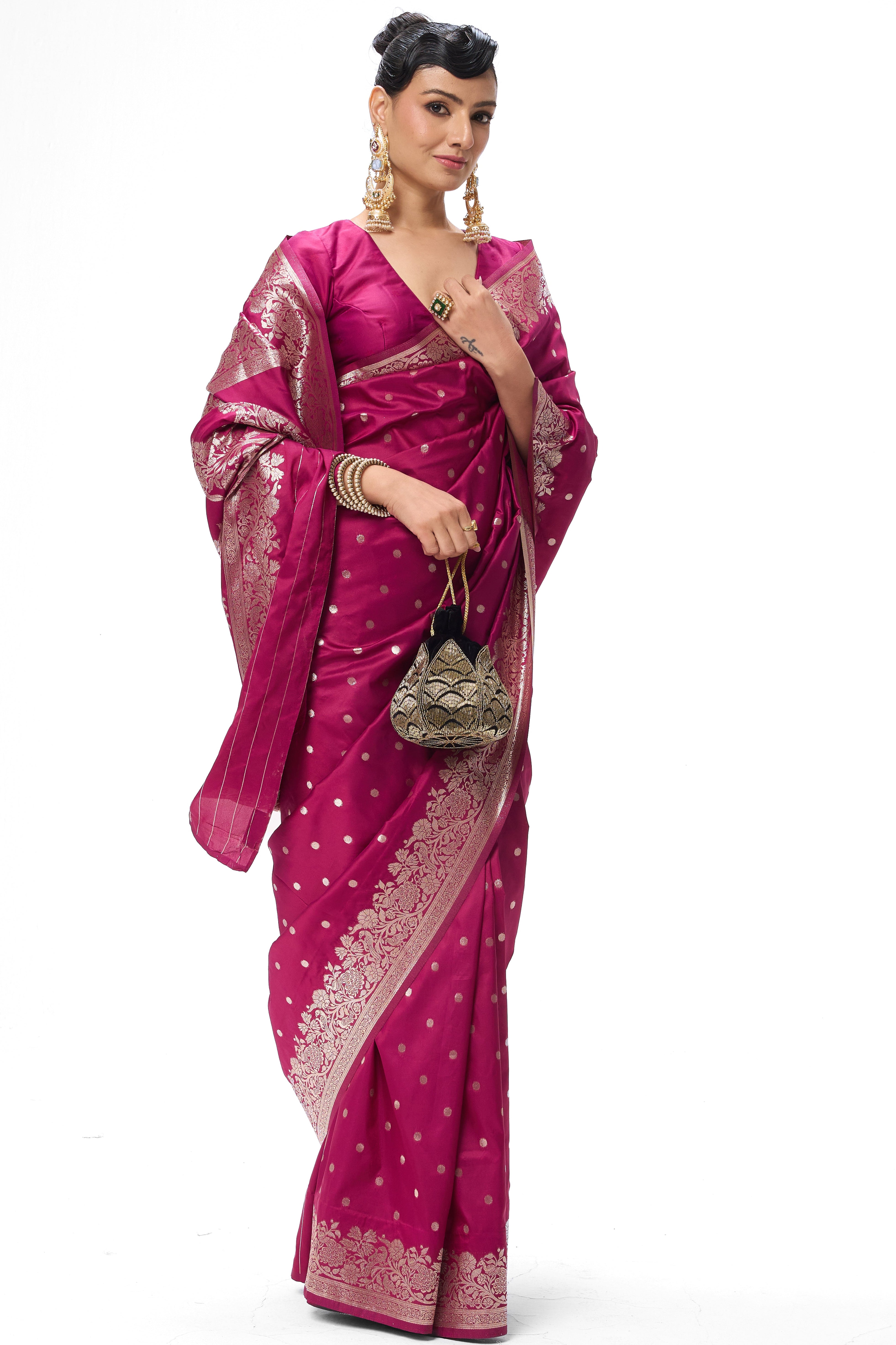 Wine Soft Silk  Banarasi Saree with Blouse Fabric