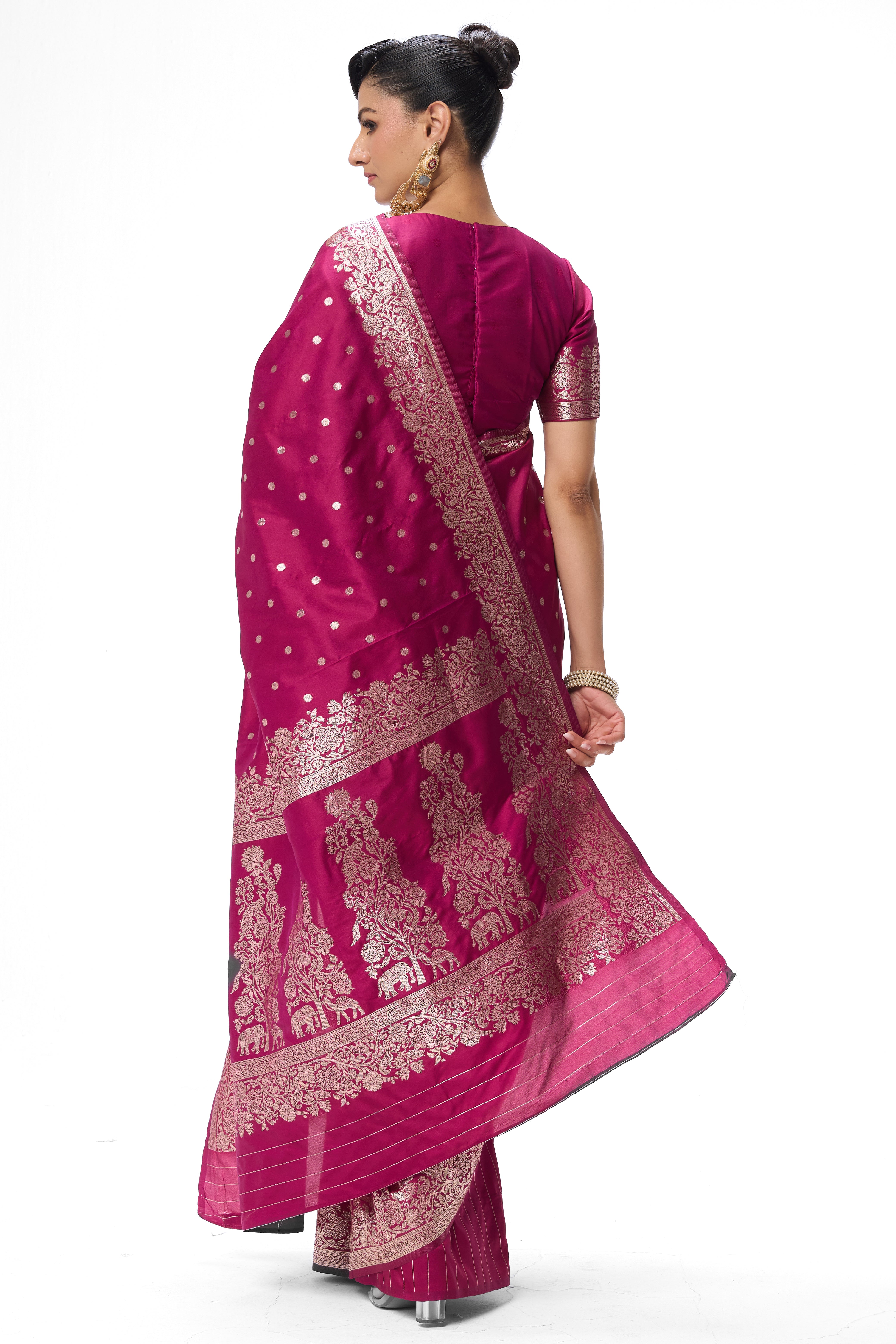 Wine Soft Silk  Banarasi Saree with Blouse Fabric