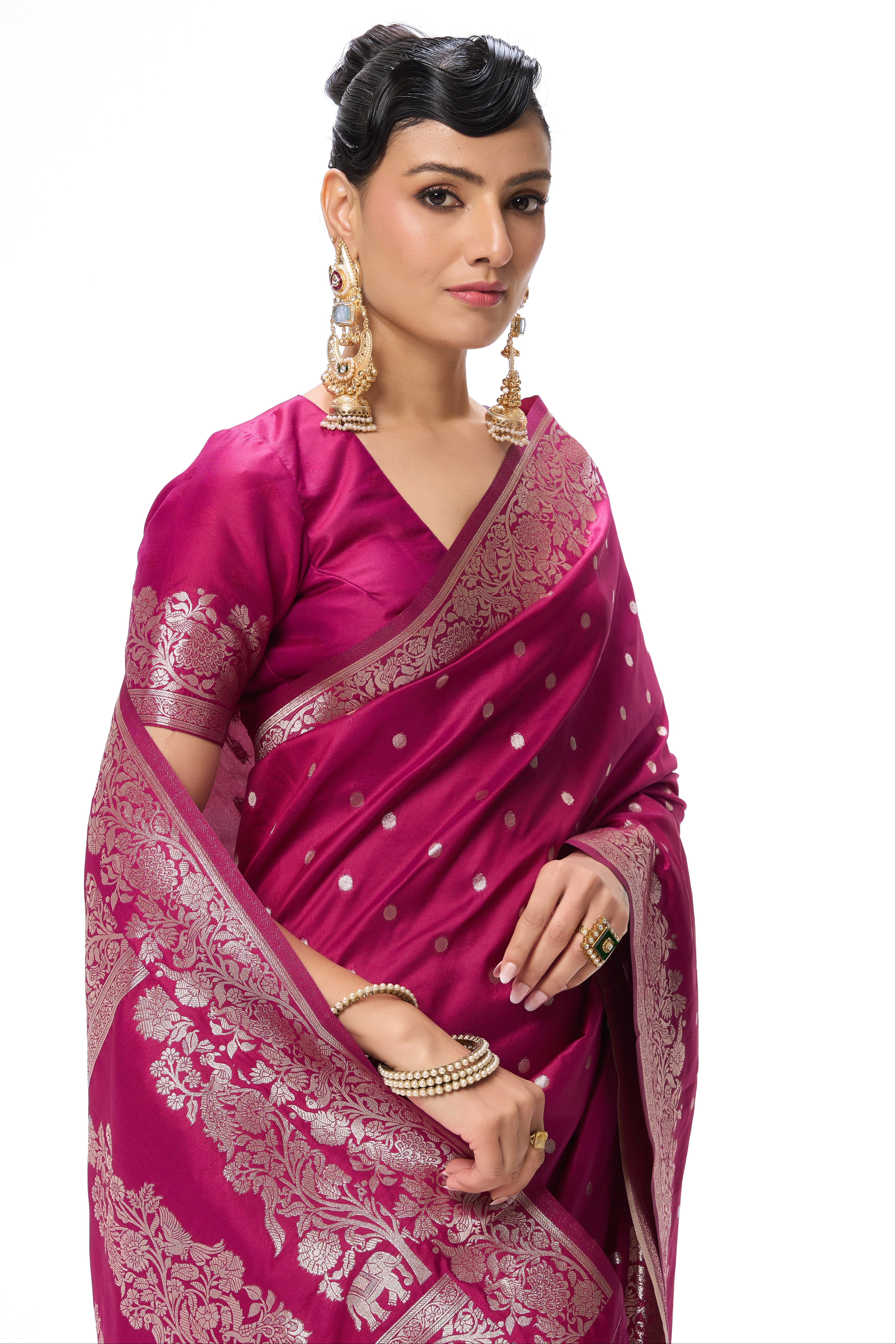 Wine Soft Silk  Banarasi Saree with Blouse Fabric