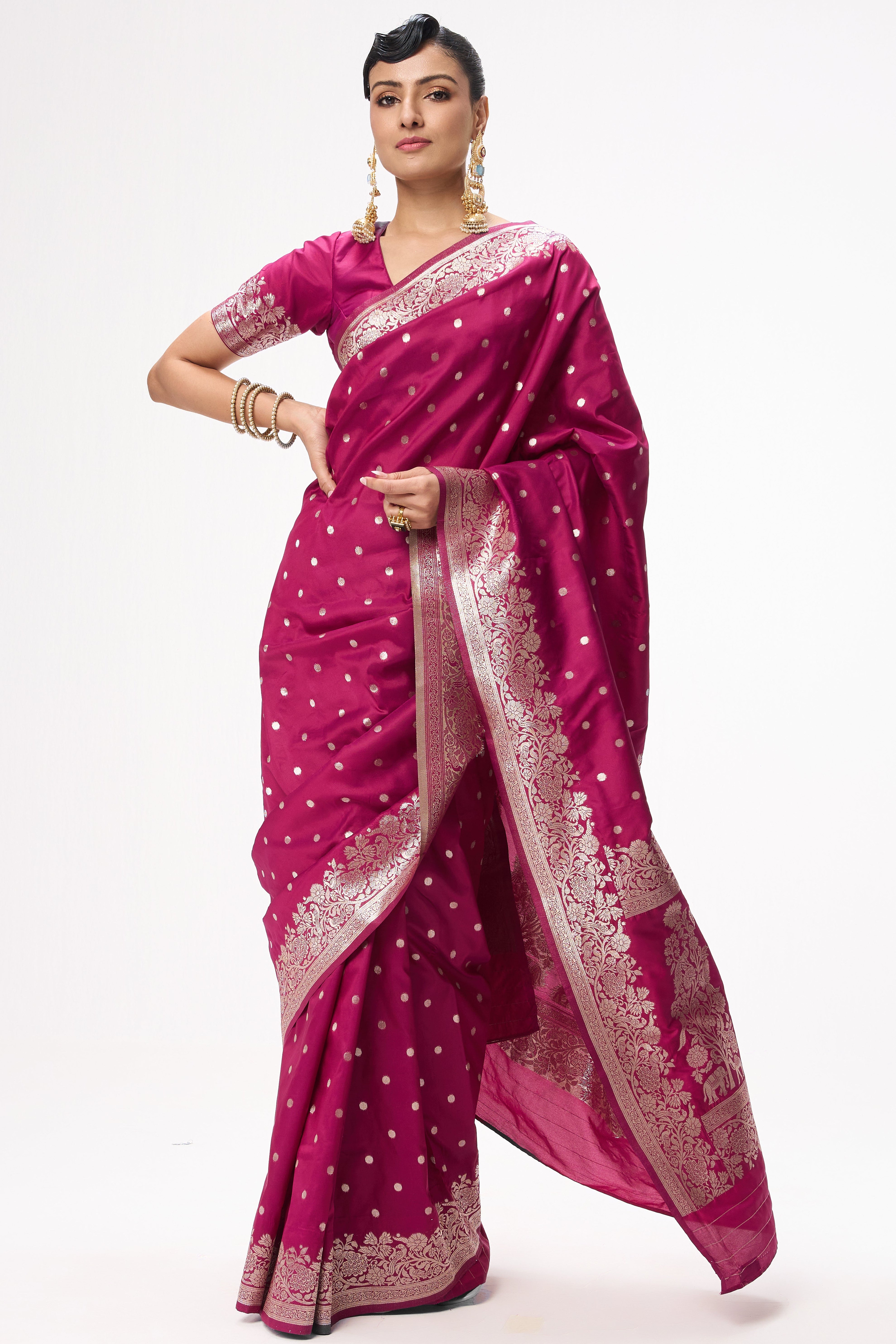 Wine Soft Silk  Banarasi Saree with Blouse Fabric