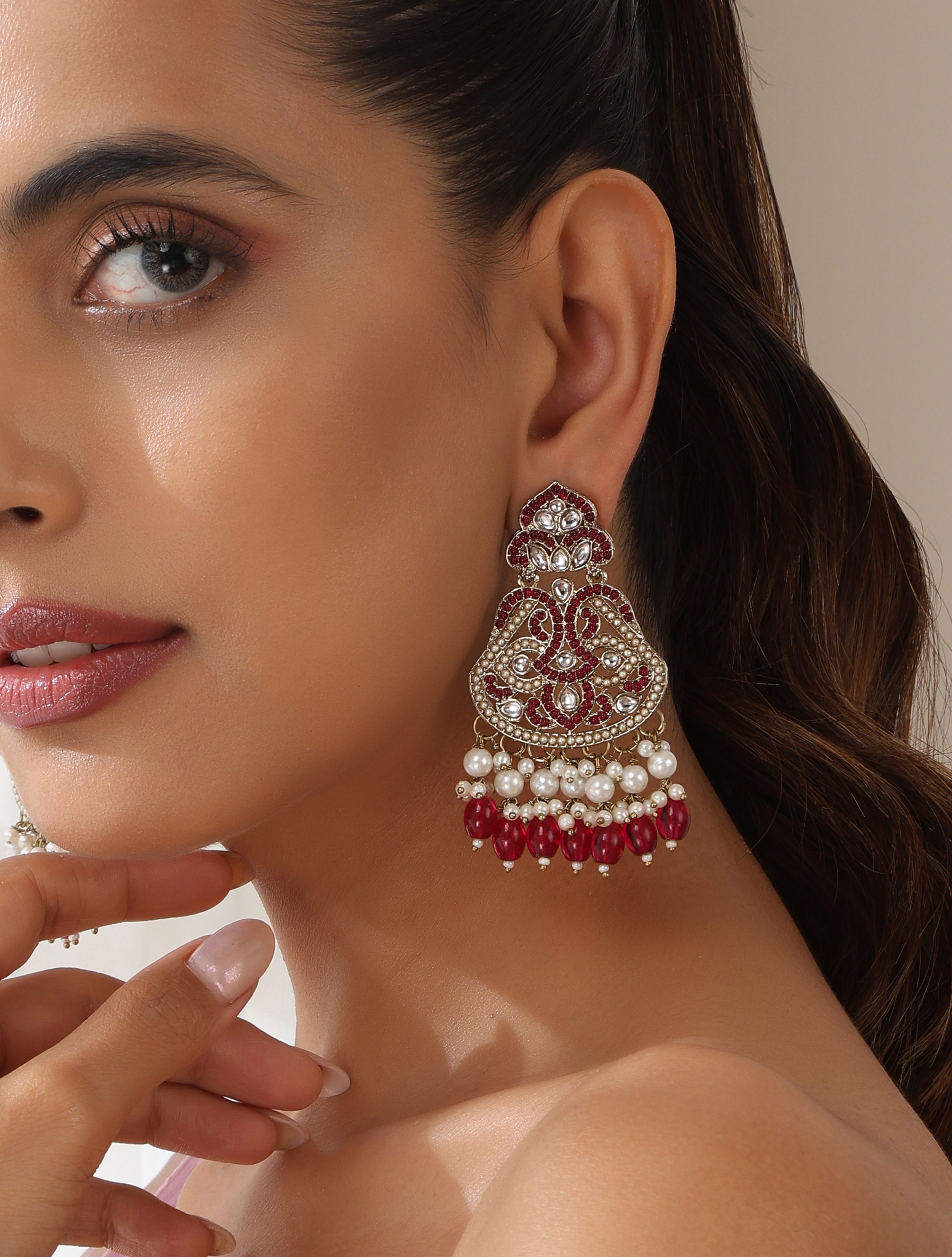 Rani Color Kundan Earrings
