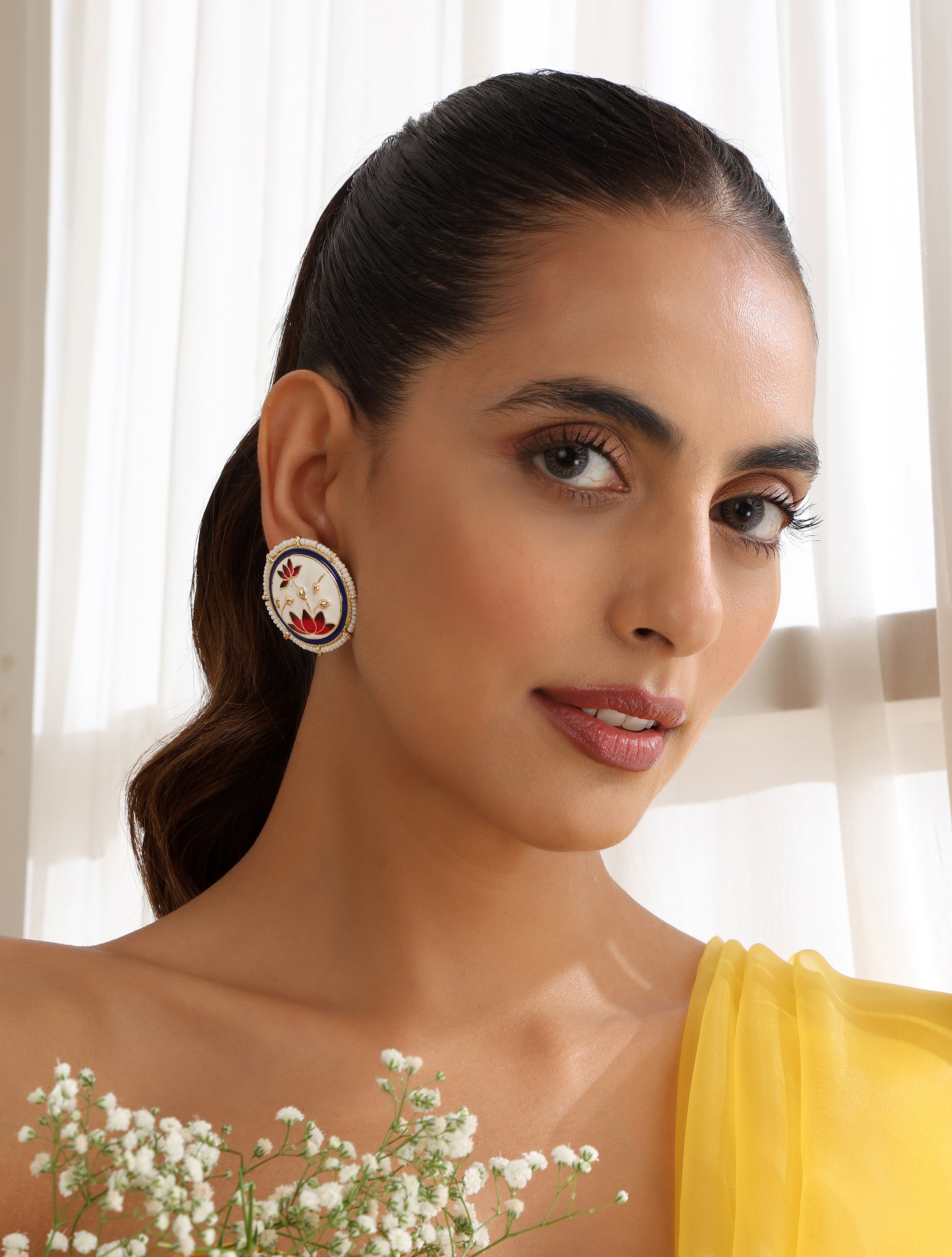 White Color Meenakari Stud Earrings