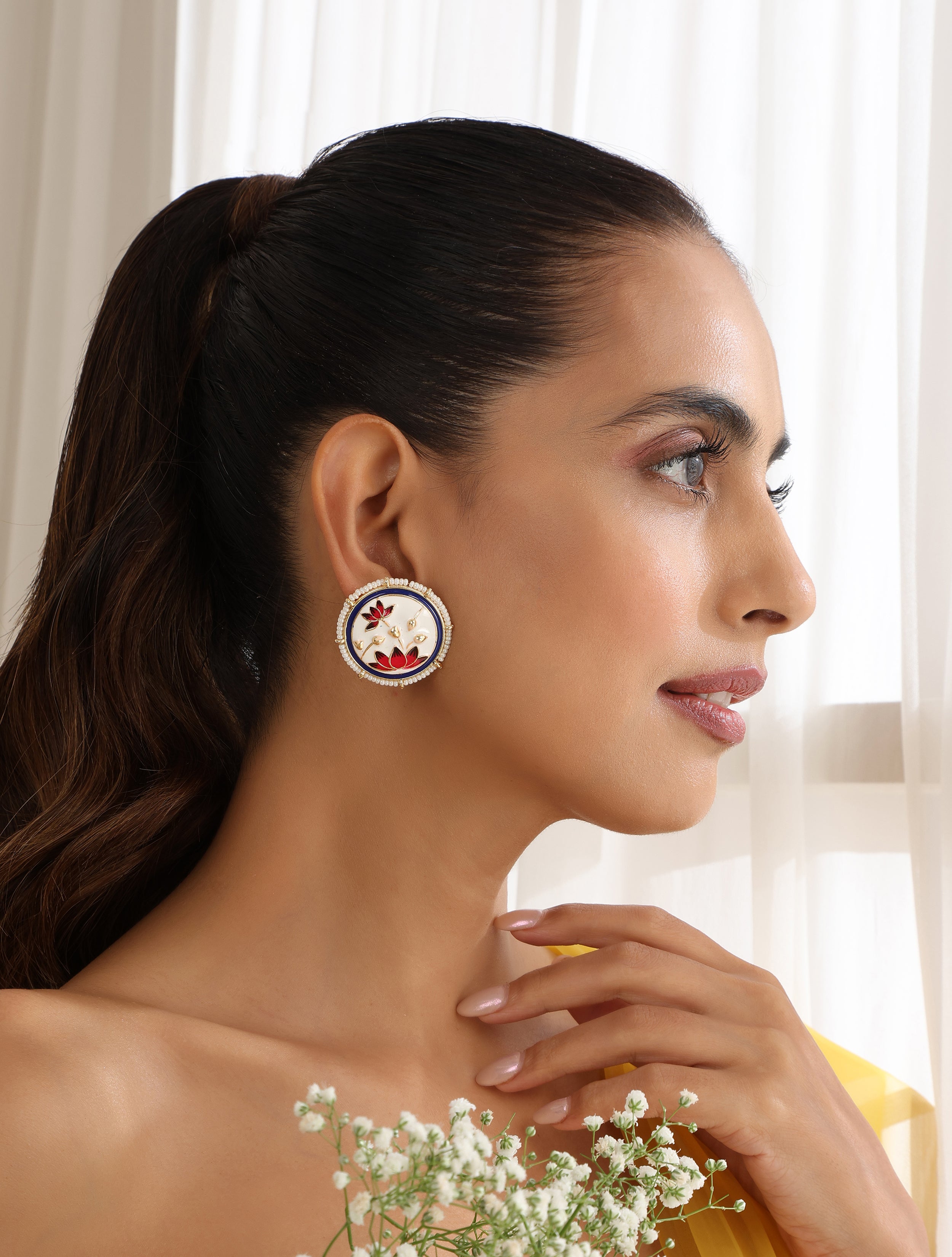 White Color Meenakari Stud Earrings
