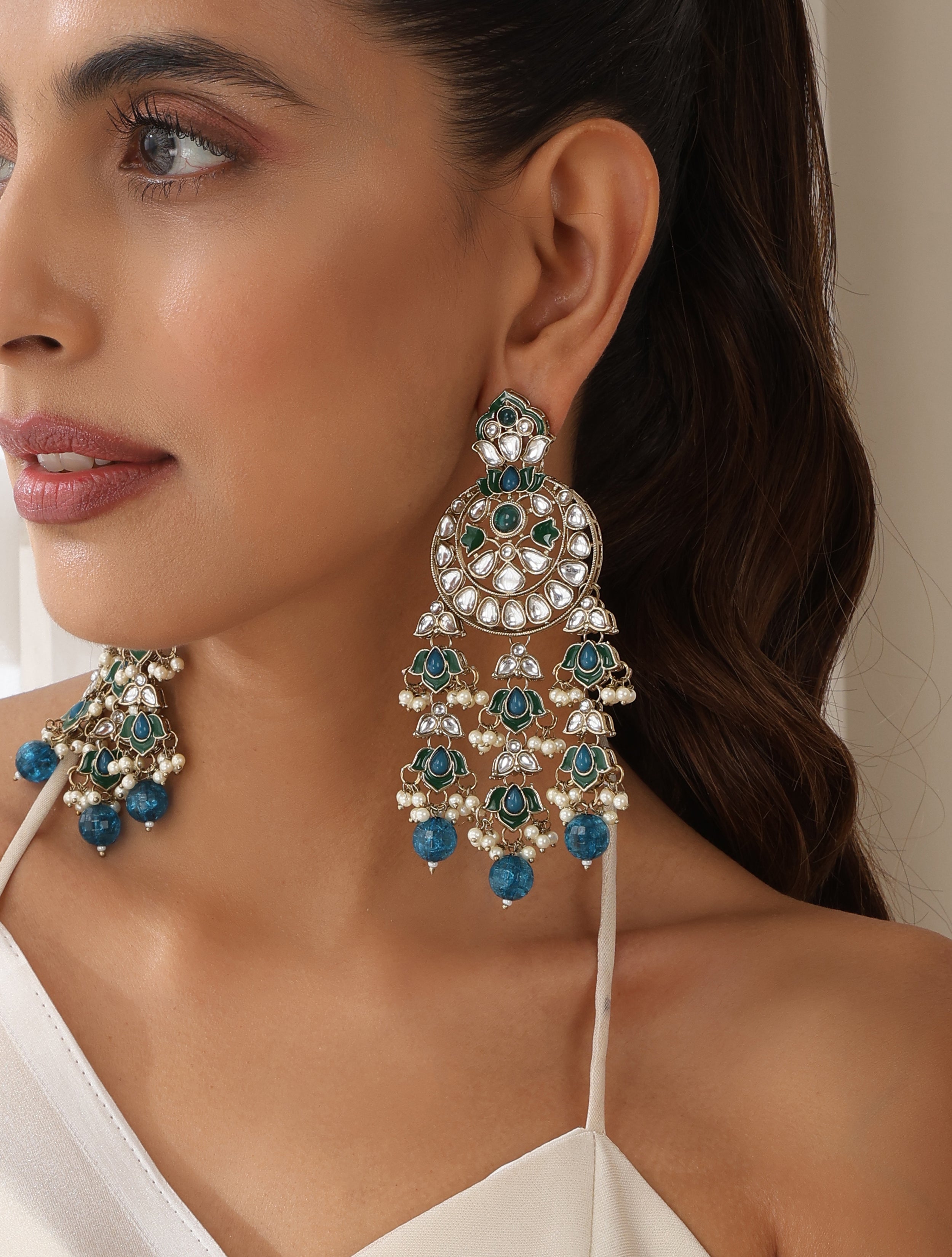 Turquoise Blue Color Kundan Earrings