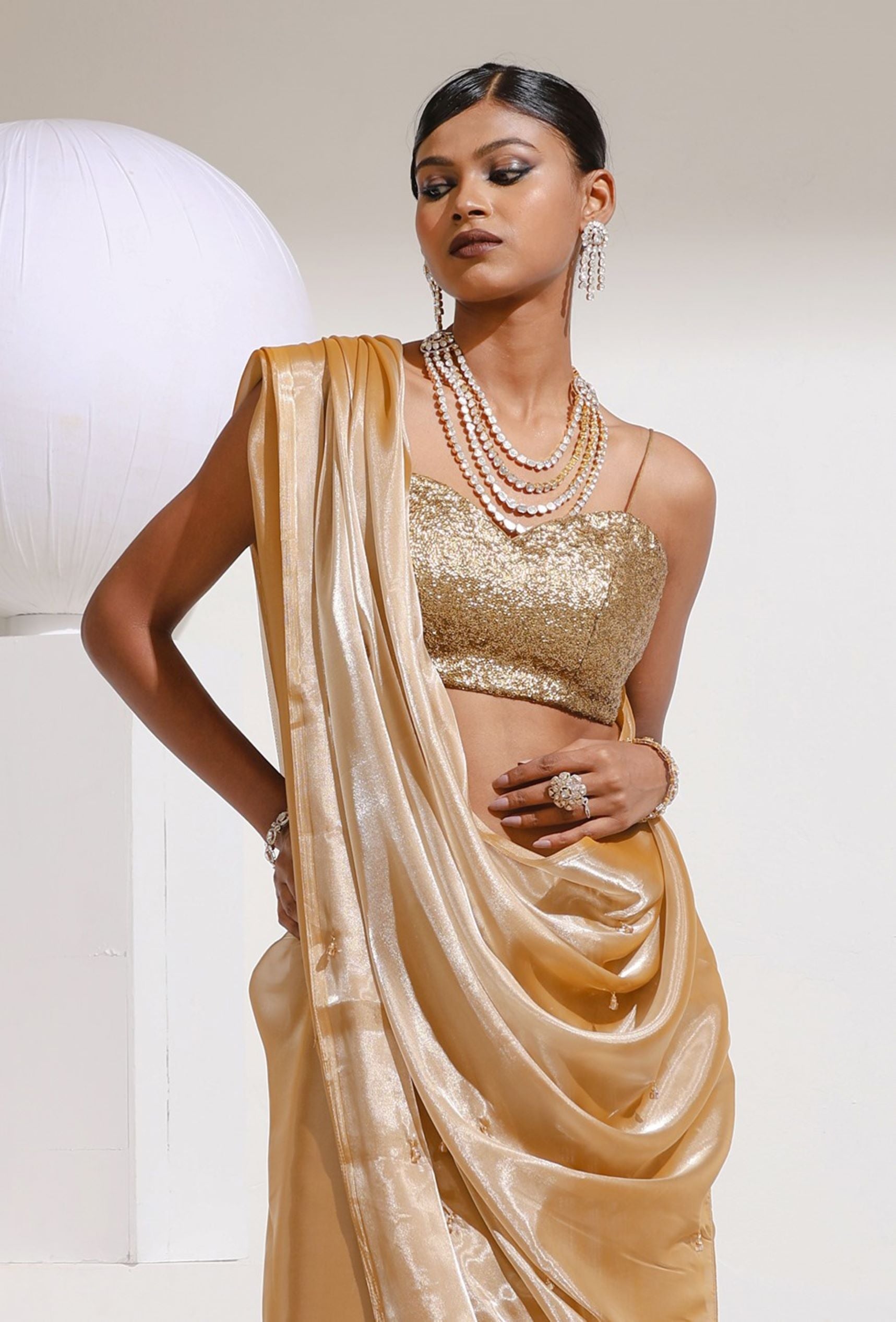 Buy Stunning Golden Sequin Work Sleeveless Saree Blouse Online in USA –  Pure Elegance