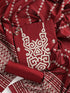 3 pc Unstitched Suit SET - Maroon Cotton Silk Jacquard Kurta with Heavy Dupatta and Pyjama