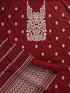 3 pc Unstitched Suit SET - Maroon Cotton Silk Jacquard Kurta with Heavy Dupatta and Pyjama