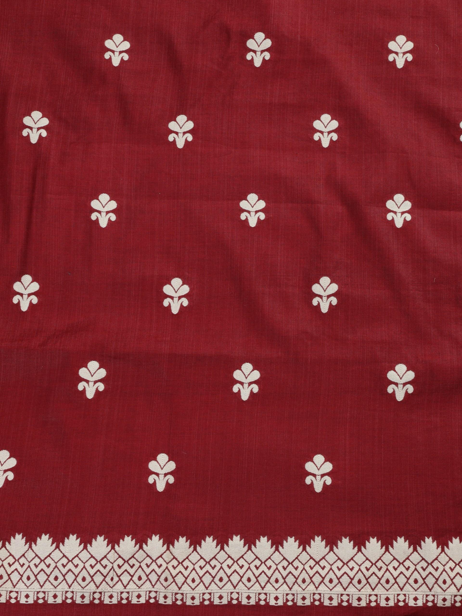 3 pc Unstitched Suit SET - Maroon Cotton Silk Jacquard Kurta with Heavy Dupatta and Pyjama