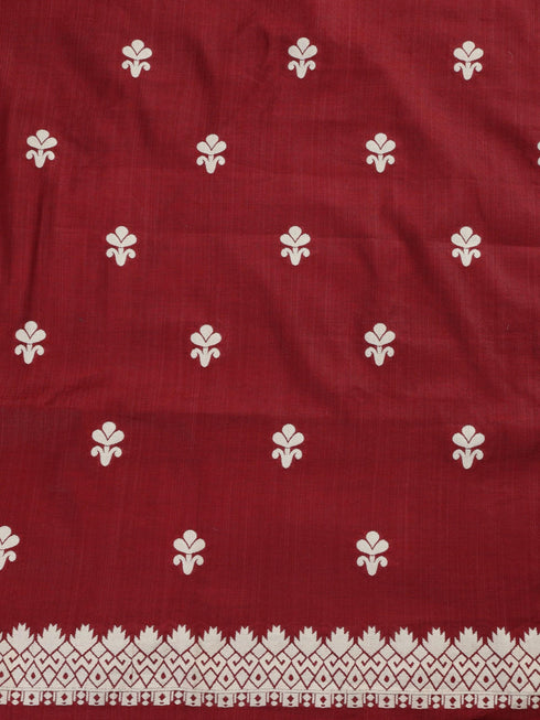 3 pc Unstitched Suit SET - Maroon Cotton Silk Jacquard Kurta with Heavy Dupatta and Pyjama