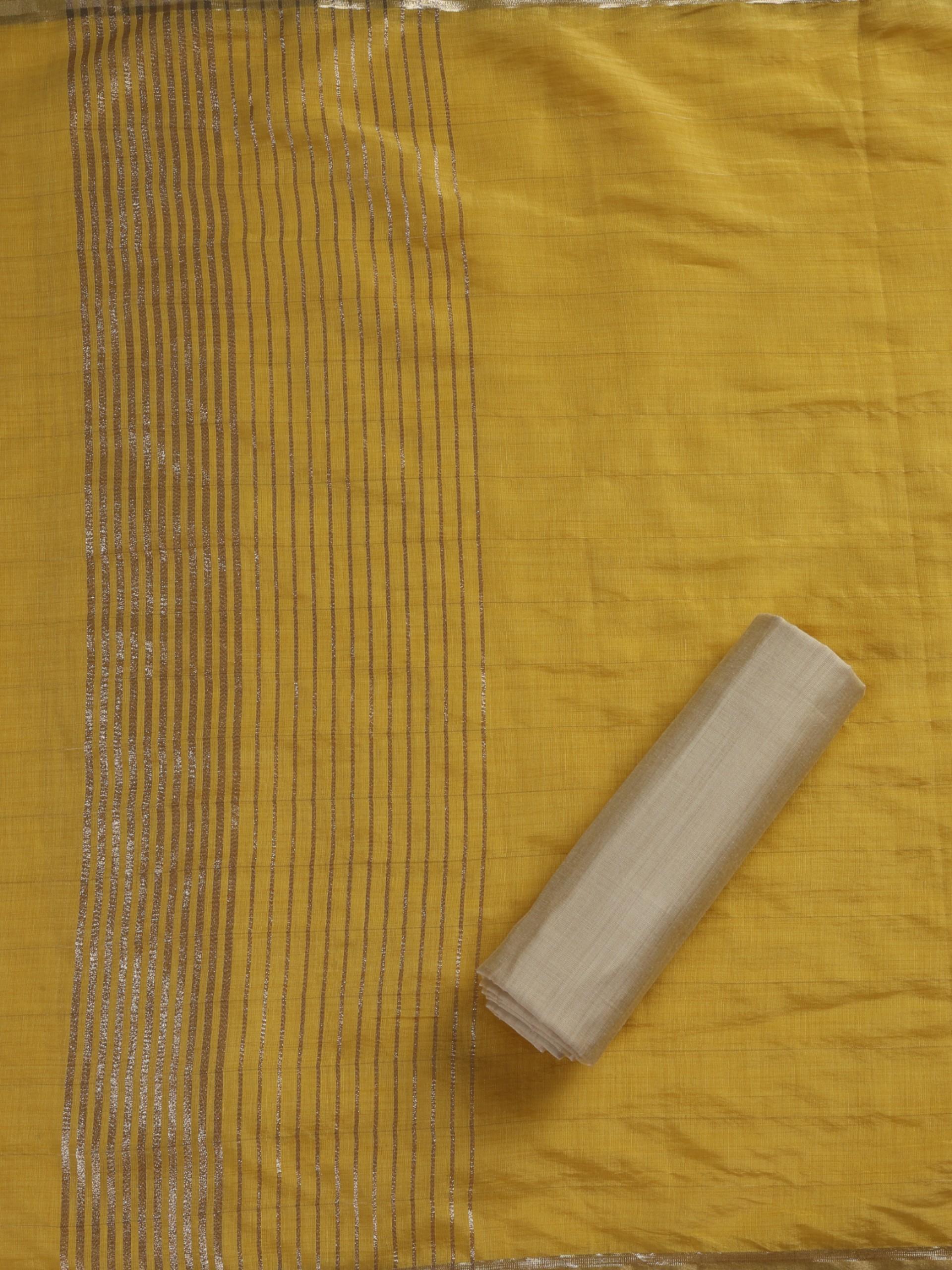 3 pc Unstitched Suit SET - Lime Yellow Jacquard Paisley Kurta with Zari Dupatta and Pyjama