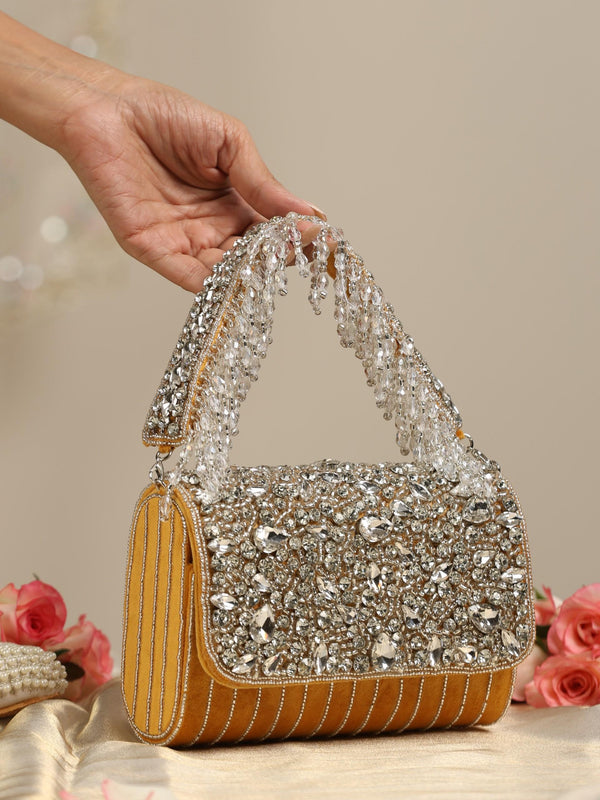 Beaded Silver and Yellow Clutch Bag