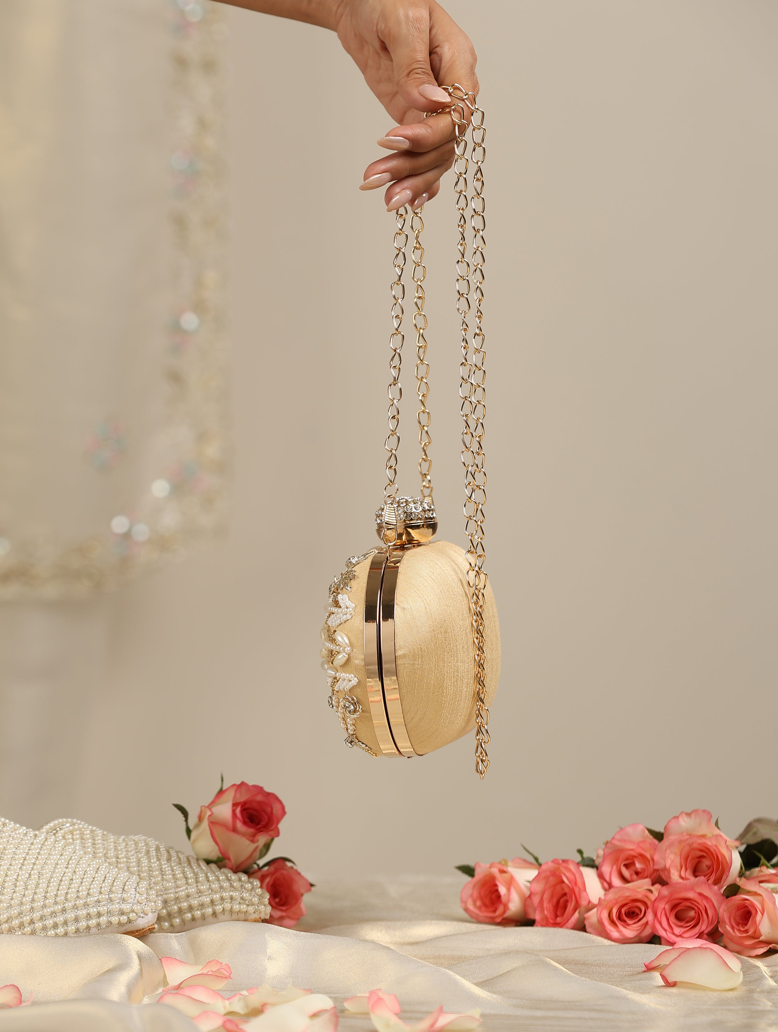 Gold and Cream Metal Bag