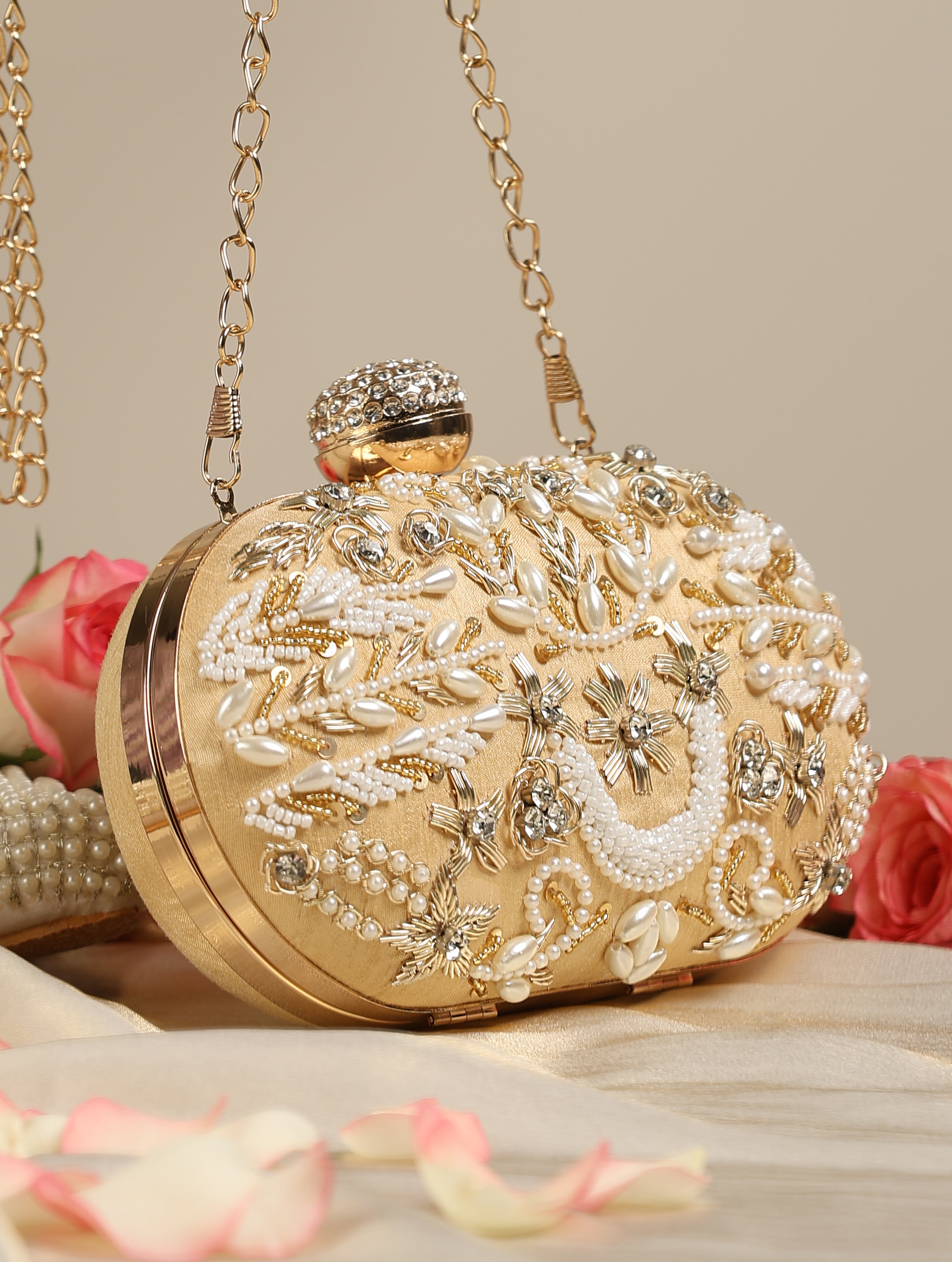 Gold and Cream Metal Bag